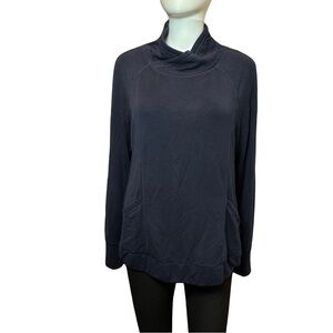 Yogalicious Cowl Neck Pullover Top Moonlight Ocean Navy Thumbholes Pockets L